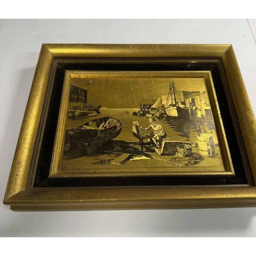 Set 4 Lionel Barrymore Gold Etch Prints Point Mugu Coastal Scenes Framed